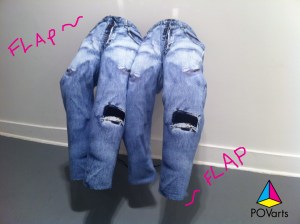 “We Did Absolutely Nothing.” Mark Benson. 2015. Printed jeans lounge pants, Vornado fans.